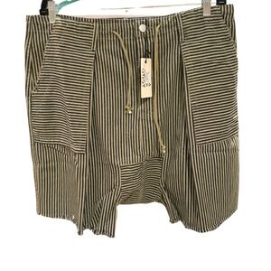 Jaded Gypsy-Striped Olive and Black Women's Bermudas Shorts with Drawstring